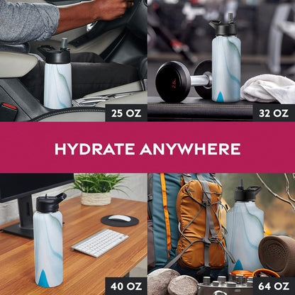 FineDine Water Bottle - Stainless Steel Insulated Water Bottle with Straw Lid, Flip Lid & Wide-Mouth Cap - Keeps Hot and Cold - 25 Oz / 739ml - Pure Pearly White