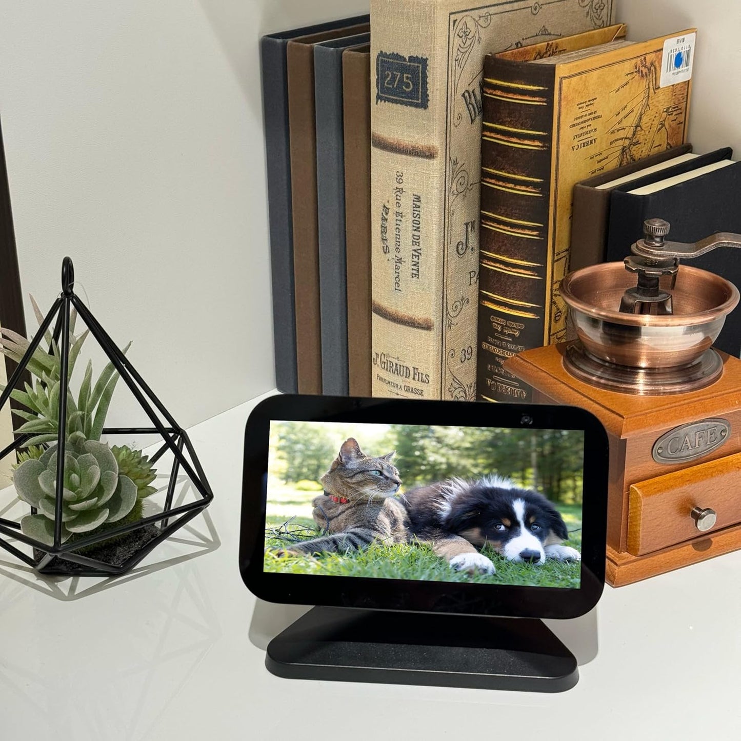 Sintron Adjustable Magnetic Stand Mount for Echo Show 5 (3rd Gen) & iPhone Models, Smart Display Stand Holder for Show 5 3rd Gen with 360 Degree Rotation, Swivel Tilt Function, Anti-Slip Base (Black)