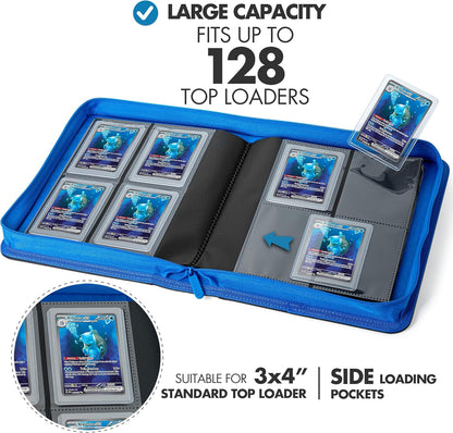 FunGuys Toploader Binder, Trading Card Binder Storage,128 4 Pocket Top Loader Pokemon Binder, Card Collection Yugioh Cards, MTG, TCG, Folders for Trading Cards