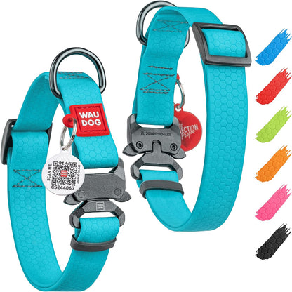 Waterproof Dog Collar - Adjustable Glow Dog Collar for Large Dogs, Small and Medium Dogs - Heavy Duty Dog Collars with Durable Metal Clasp and QR Dog Tag - Glow in The Dark Dog Collars