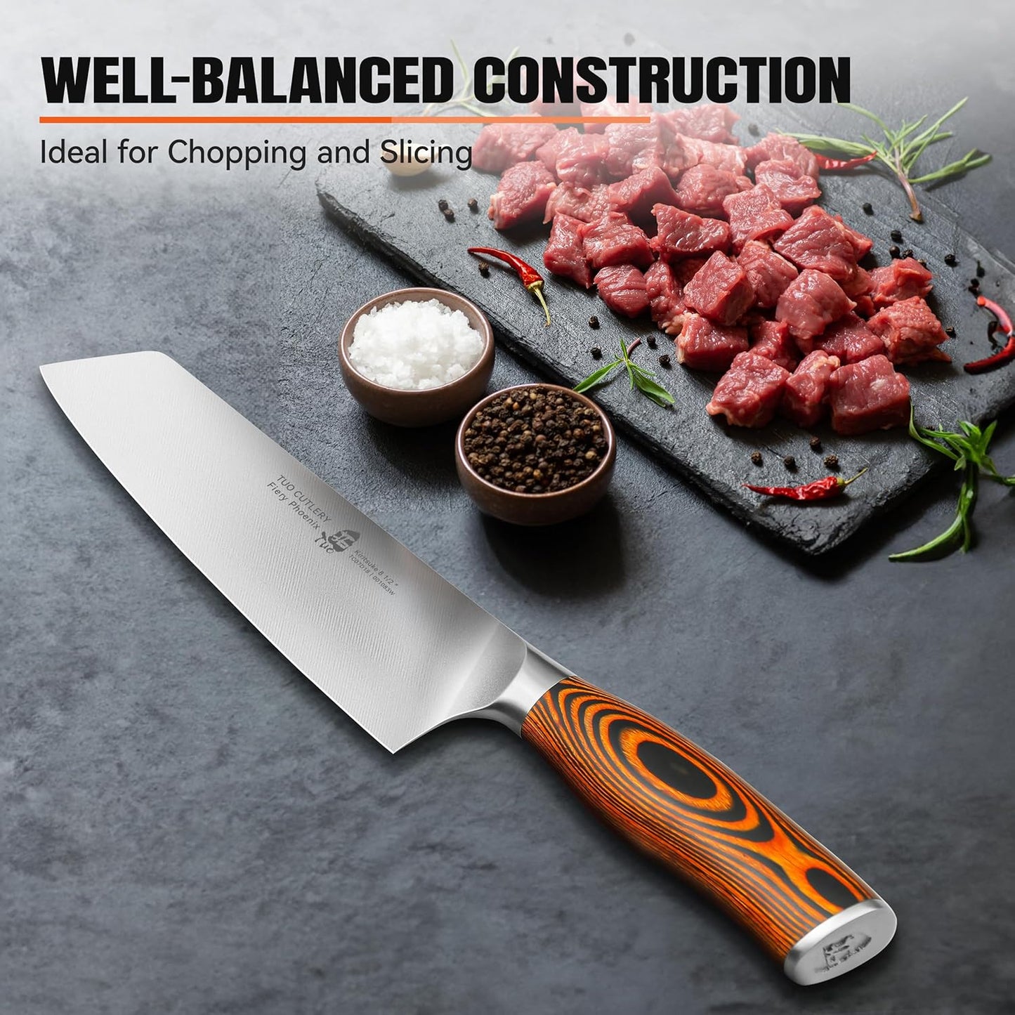 TUO Boning Knife - Razor Sharp Fillet Knife - High Carbon German Stainless Steel Kitchen Cutlery - Pakkawood Handle - Luxurious Gift Box Included - 7 inch - Fiery Phoenix Series