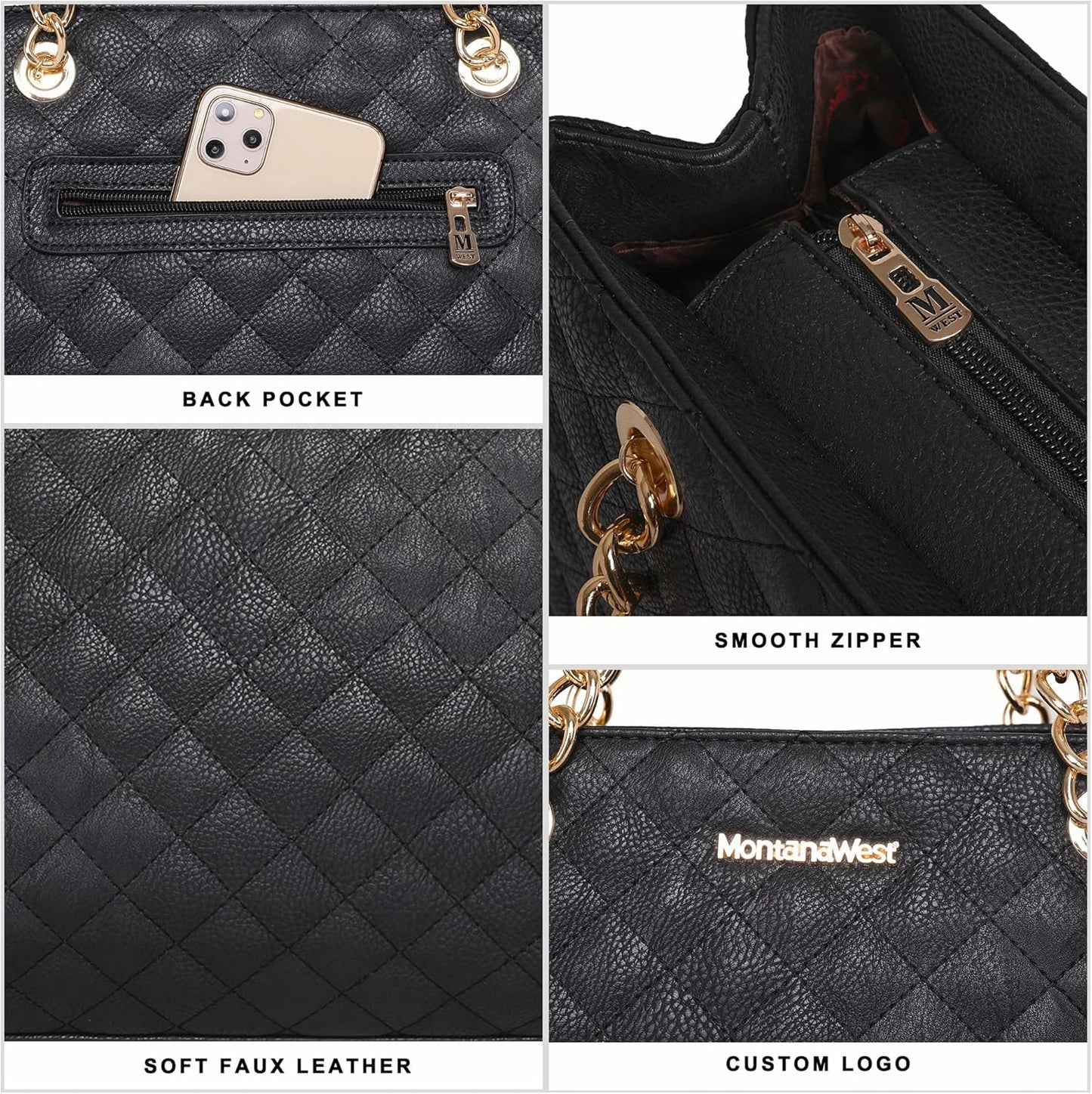 Montana West Quilted Chain Shoulder Bag for Women Medium Handbag Tote Purse - PuriLite