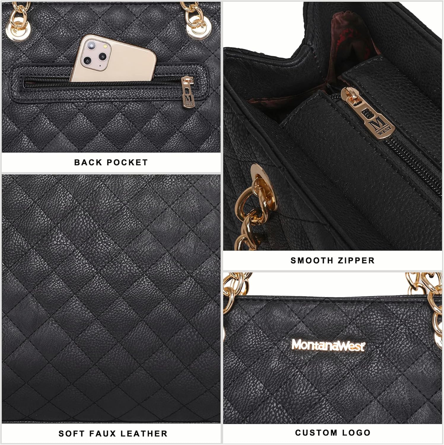 Montana West Quilted Chain Shoulder Bag for Women Medium Handbag Tote Purse - PuriLite