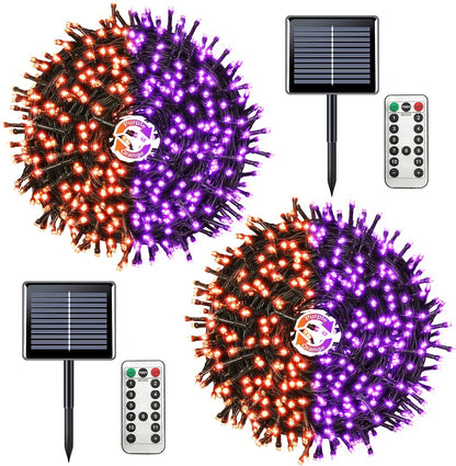 JMEXSUSS 2 Pack 75.5ft Orange Solar Christmas Lights, Total 400 LED Solar String Lights Outdoor Waterproof, 8 Modes Orange Halloween Lights for Tree Patio Garden Thanksgiving Halloween Decorations