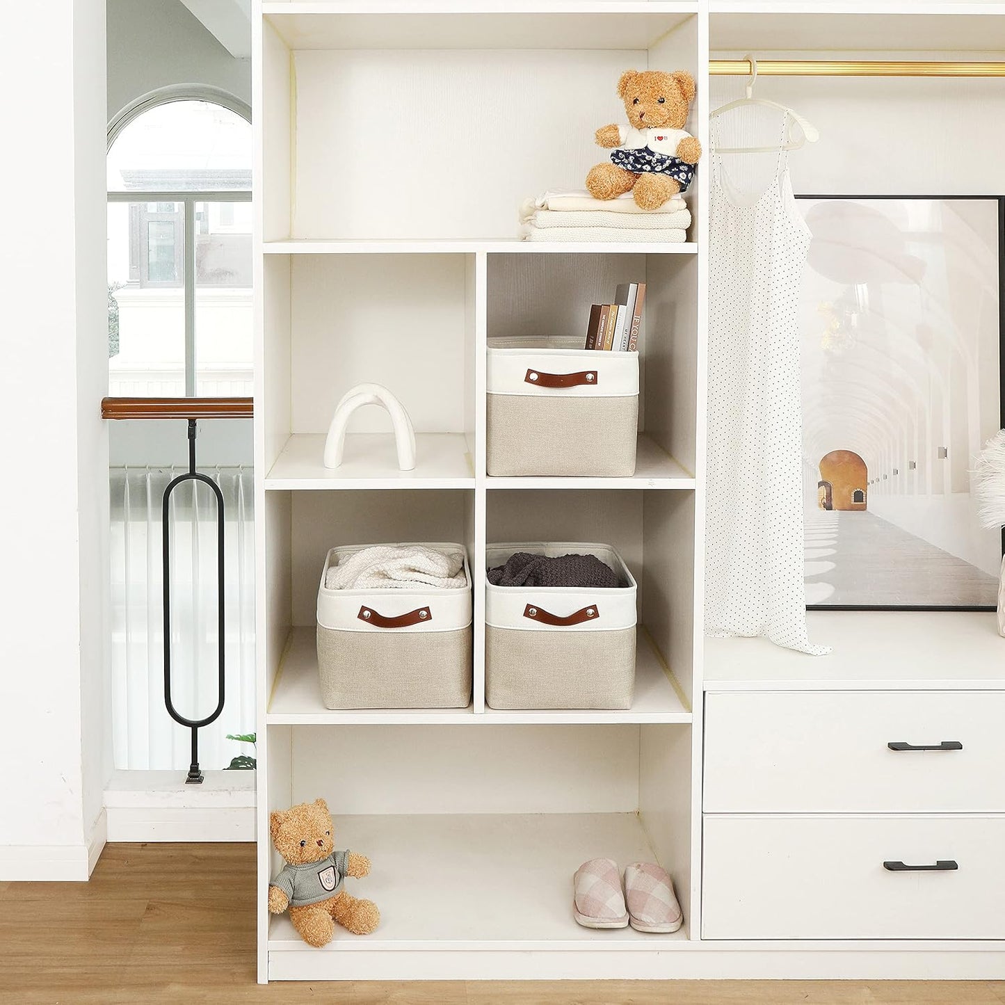 OrganiHaus Large Fabric Storage Baskets for Shelves 3 Pack, 15x11in Closet Storage Bins for Shelves, Cloth Baskets, Fabric Storage Cubes, Linen Closet Organizers, Fabric Basket, White Basket