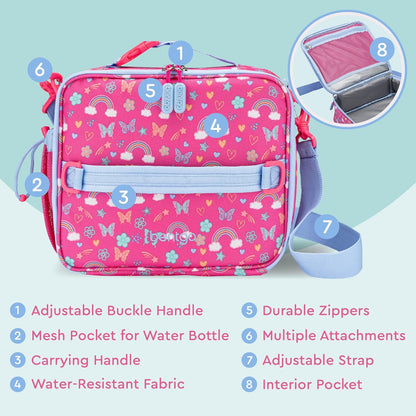 Bentgo® Kids Lunch Bag - Durable, Double Insulated, Water-Resistant Fabric, Interior & Exterior Zippered Pockets, Water Bottle Holder - Ideal for Children 3+ (Shark)