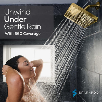 SparkPod Shower Head - High Pressure Rain - Premium Quality Luxury Design - 1-Min Install - Easy Clean Adjustable Replacement for Your Bathroom Shower Heads (Luxury Polished Chrome, 6 Inch Round)