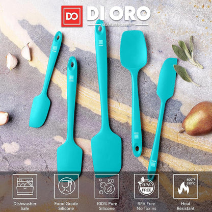 DI ORO Silicone Spatula Set - Rubber Kitchen Spatulas for Baking, Cooking, & Mixing - 600°F Heat-Resistant & BPA Free Silicone Scraper Spatulas for Nonstick Cookware - Dishwasher Safe (5pc, Black)