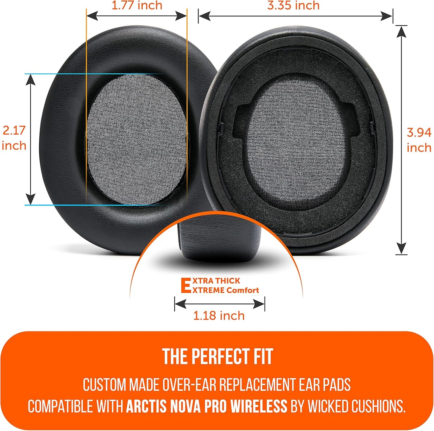WC Upgraded Replacement Earpads for Steelseries Arctis Nova Pro Wireless Made by Wicked Cushions | Improved Durability, Thickness, Softer Leather, and Sound Isolation | 90's Black