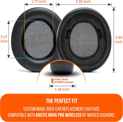 WC Upgraded Replacement Earpads for Steelseries Arctis Nova Pro Wireless Made by Wicked Cushions | Improved Durability, Thickness, Softer Leather, and Sound Isolation | 90's Black