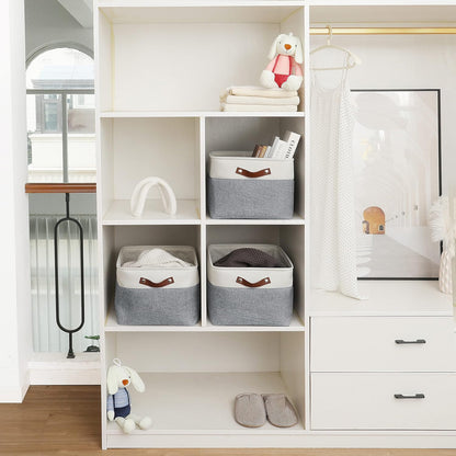 OrganiHaus Large Fabric Storage Baskets for Shelves 3 Pack, 15x11in Closet Storage Bins for Shelves, Cloth Baskets, Fabric Storage Cubes, Linen Closet Organizers, Fabric Basket, White Basket