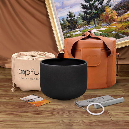 TOPFUND F Note Crystal Singing Bowl Heart Chakra 8 inch with Heavy Duty Carrying Case and Suede Striker