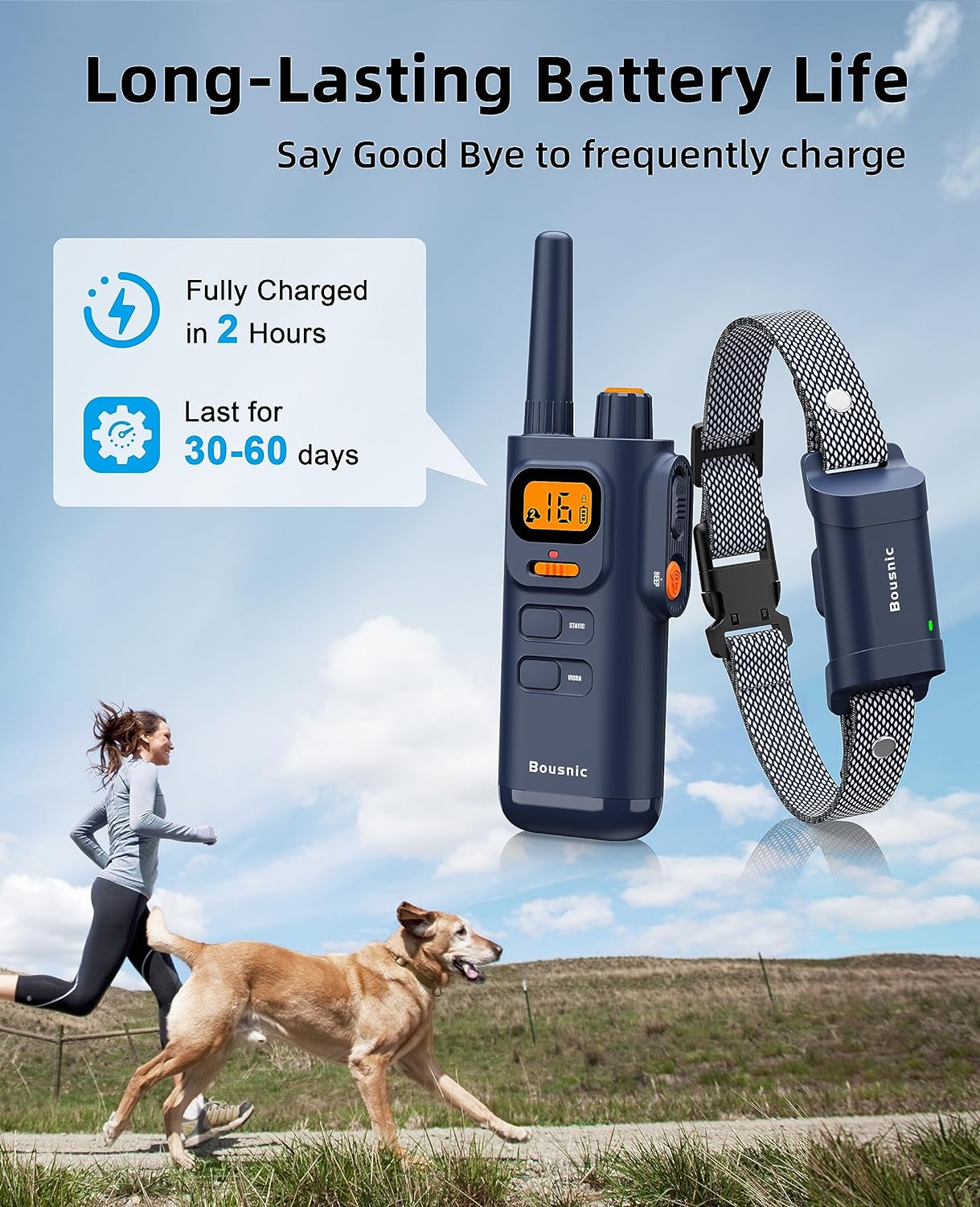 Bousnic Dog Shock Collar with Remote - [New Edition] 4000FT Dog Training Collar for Large Medium Small Dogs (8-120lbs) Waterproof Rechargeable E Collar with Beep, Vibration, Safe Shock (Dark Blue)