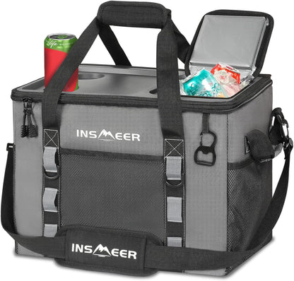 INSMEER Hard Top Soft Cooler with 2 Cup Holders, Large Foldable Cooler Bag - 40L/70 Cans, 100% Leakproof/Insulated/Portable Glaciere with Shoulder Strap for Travel, Beach, Camping, BBQ, Events
