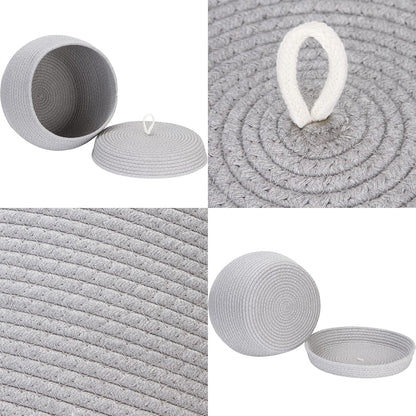 Sea Team Round Cotton Rope Storage Basket with Lid, Decorative Woven Storage Bin, Pot, Caddy, Organizer, Container for Snacks, Towels, Plants (Grey, Small)