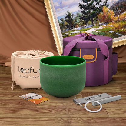 TOPFUND F Note Crystal Singing Bowl Heart Chakra 8 inch with Heavy Duty Carrying Case and Suede Striker