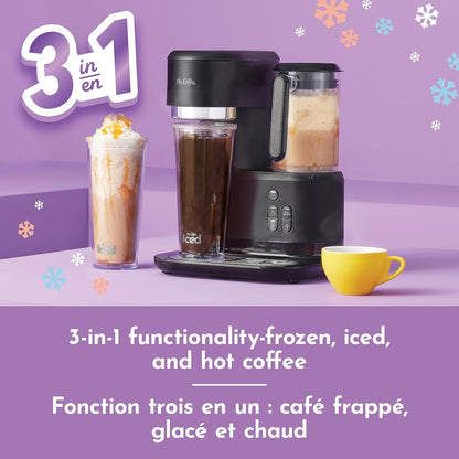 Mr. Coffee 3-in-1 Single-Serve Frappe, Iced, and Hot Coffee Maker and Blender | Coffee Machine with Reusable Filter, Scoop, Recipe Book & 2 Tumblers | Black