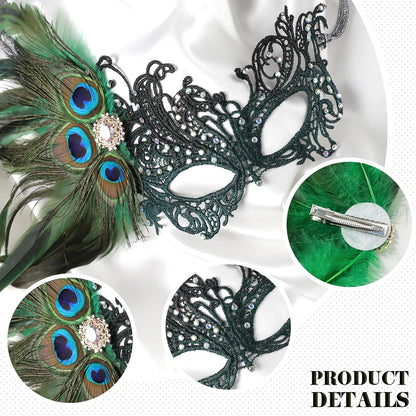 Zinniday Lace Masquerade Masks for Women - 1920s Peacock Feather Venetian Mask for Halloween Couples Mardi Gras Ball