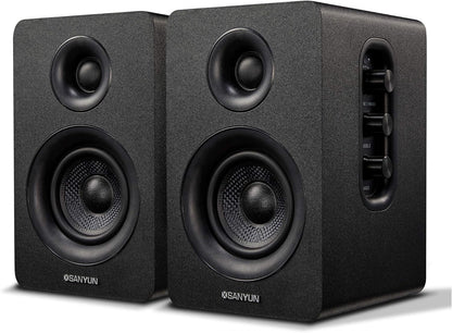 Sanyun SW208 3" Active Bluetooth 5.0 Bookshelf Speakers – 60W Carbon Fiber Speaker Unit - Built-in 24bit DAC - Dynamic 3D Surround Sound – 2.0 Computer PC Monitor Gaming Speakers (Pair, White)
