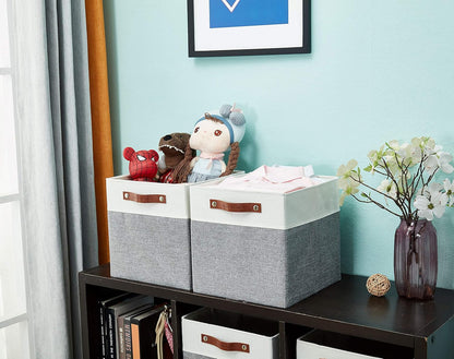 DECOMOMO Fabric Cube Storage Bin - Storage Baskets for Shelves, Kallax (Grey & White, 13 inch Cube) - 4 Pack