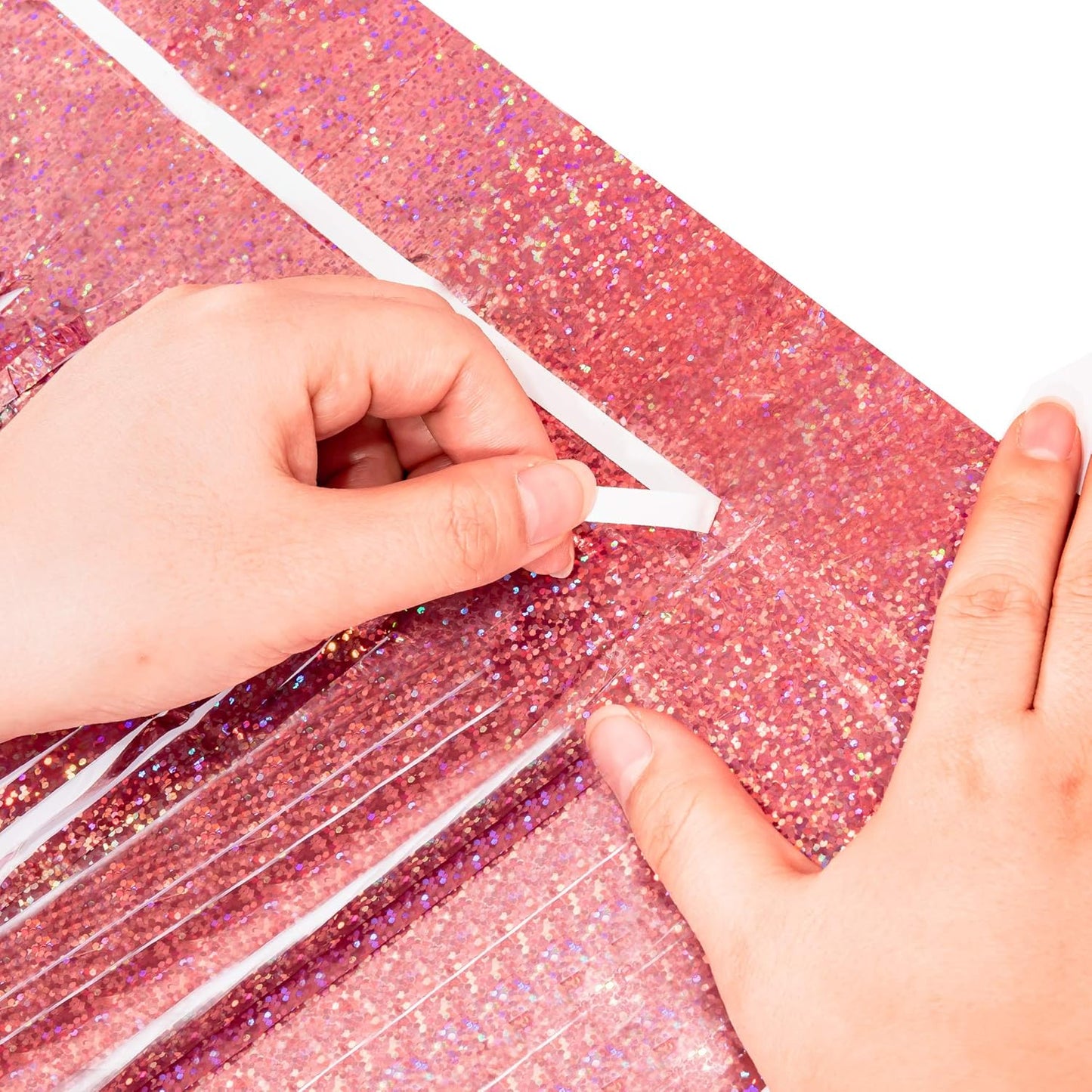 BRAVESHINE Pink Glitter Tinsel Foil Fringe Curtain - 2 Pcs 3.2x8.2 ft Metallic Party Supplies Photo Backdrop for Girl Princess Birthday Unicorn Bachelorette Butterfly Bridal Shower Party Decorations