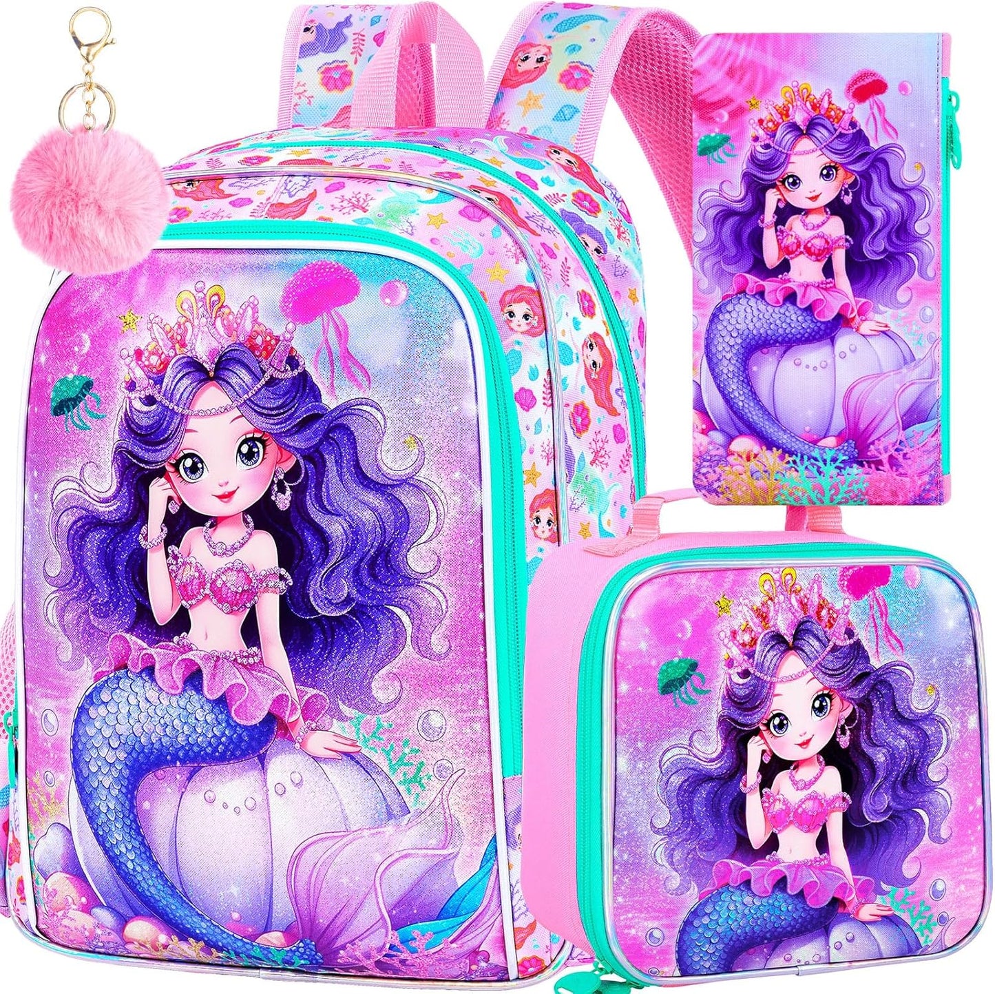 3pcs Backpack for Boys and Girls, 16” Kids Kindergarten Bookbag with Lunch Box, Cute Elementary Backpacks for Boy Girl