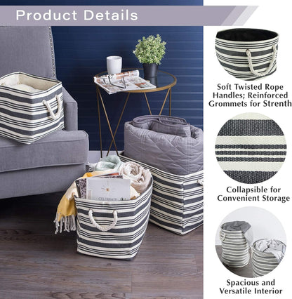 DII Storage Basket or Bin, Collapsible & Convenient Storage Solution for Office, Bedroom, Closet, Toys, Laundry (Large) - Pink Rugby Stripe