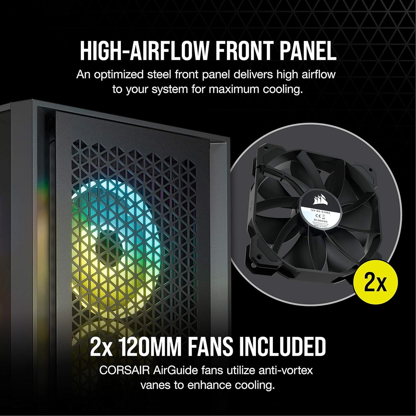 CORSAIR 3000D Airflow Mid-Tower PC Case – 2X SP120 Elite Fans – Four-Slot GPU Support – Fits up to 8X 120mm Fans – High-Airflow Design – Black