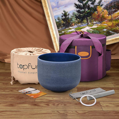 TOPFUND F Note Crystal Singing Bowl Heart Chakra 8 inch with Heavy Duty Carrying Case and Suede Striker