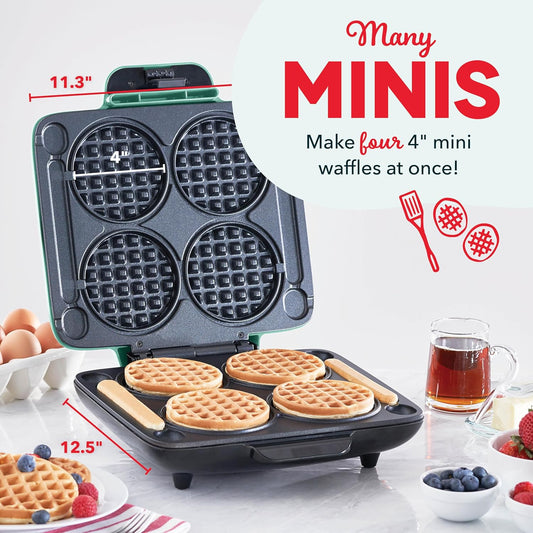 DASH Multi Mini Waffle Maker: Four Mini Waffles, Perfect for Families and Individuals, 4 Inch Dual Non-stick Surfaces with Quick Release & Easy Clean - Aqua - PuriLite