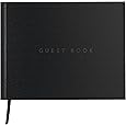 Black Guest Book for Funeral-7" x 9" Registry Sign In Book for Reception, Graduation Party, Birthday, Black Guestbook for Memorial Service with Gilded Silver Edges (100 pages) - PuriLite