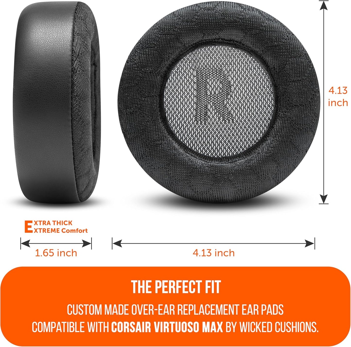 WC Freeze V2 Virtuoso Max - Cooling Gel Earpads for Corsair Virtuoso Max by Wicked Cushions | Extreme Comfort, New Freeze V2 Cooling Fabric, Extra Thick | Black