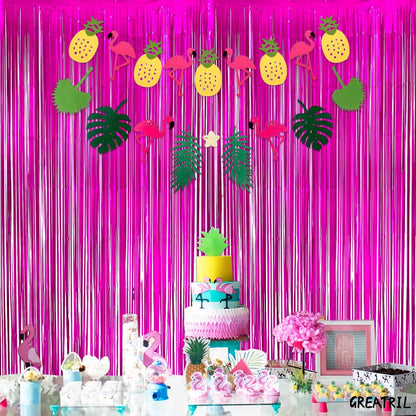 GREATRIL Iridescent Party Tinsel Fringe Backdrop Decorations - Holographic Foil Streamers Curtain for Mermaid/Under The Sea/Frozen/Ocean/Disco/Birthday Themed 3.2ft x 6.5ft - 2 PCS