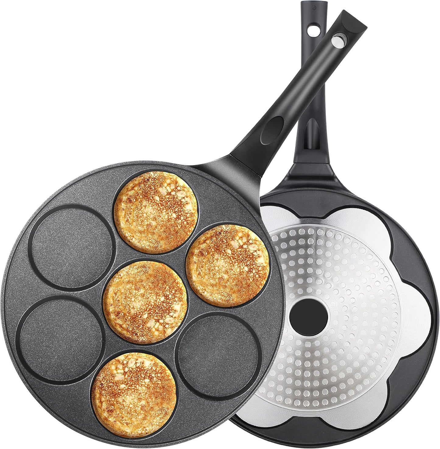 KRETAELY Nonstick Pancake Pan Pancake Griddle with 7-Mold Design Mini Pancake Maker with PFOA Free Coating-Black
