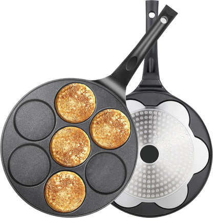 KRETAELY Nonstick Pancake Pan Pancake Griddle with 7-Mold Design Mini Pancake Maker with PFOA Free Coating-Black