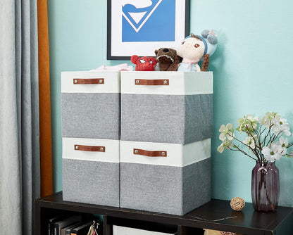 DECOMOMO Fabric Cube Storage Bin - Storage Baskets for Shelves, Kallax (Grey & White, 13 inch Cube) - 4 Pack