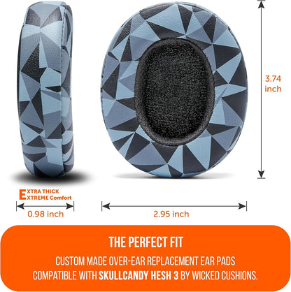 WC Replacement Earpad Cushions for Skullcandy Hesh 3 & Crusher Over-Ear Headphones Made by Wicked Cushions | Improved Durability and Thickness for Improved Comfort and Noise Isolation | 90's Black