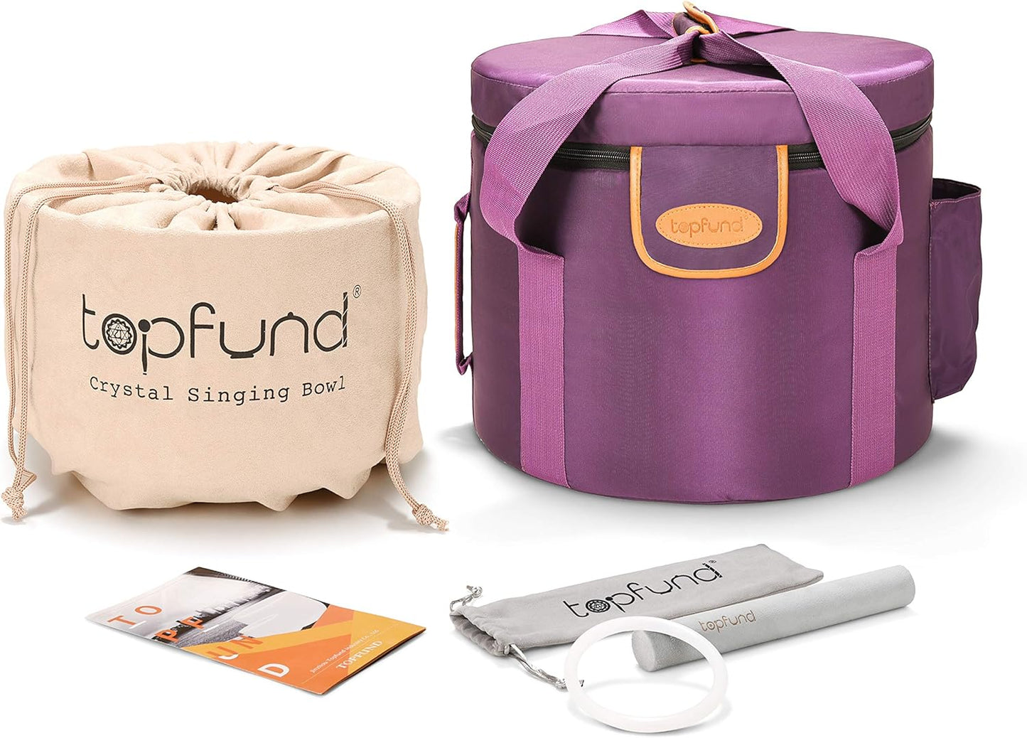 TOPFUND F Note Crystal Singing Bowl Heart Chakra 8 inch with Heavy Duty Carrying Case and Suede Striker