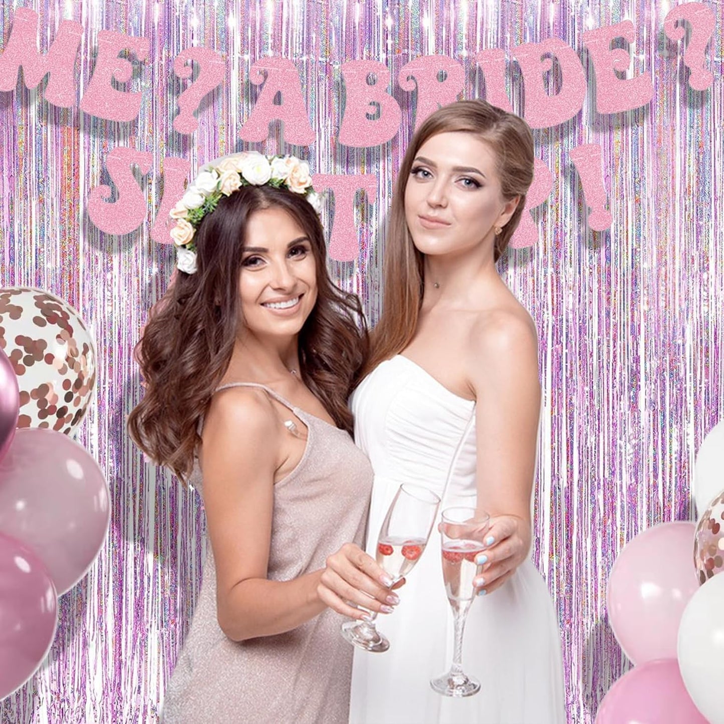 BRAVESHINE Pink Glitter Tinsel Foil Fringe Curtain - 2 Pcs 3.2x8.2 ft Metallic Party Supplies Photo Backdrop for Girl Princess Birthday Unicorn Bachelorette Butterfly Bridal Shower Party Decorations