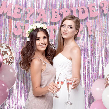 BRAVESHINE Pink Glitter Tinsel Foil Fringe Curtain - 2 Pcs 3.2x8.2 ft Metallic Party Supplies Photo Backdrop for Girl Princess Birthday Unicorn Bachelorette Butterfly Bridal Shower Party Decorations