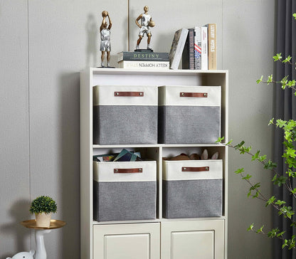 DECOMOMO Fabric Cube Storage Bin - Storage Baskets for Shelves, Kallax (Grey & White, 13 inch Cube) - 4 Pack