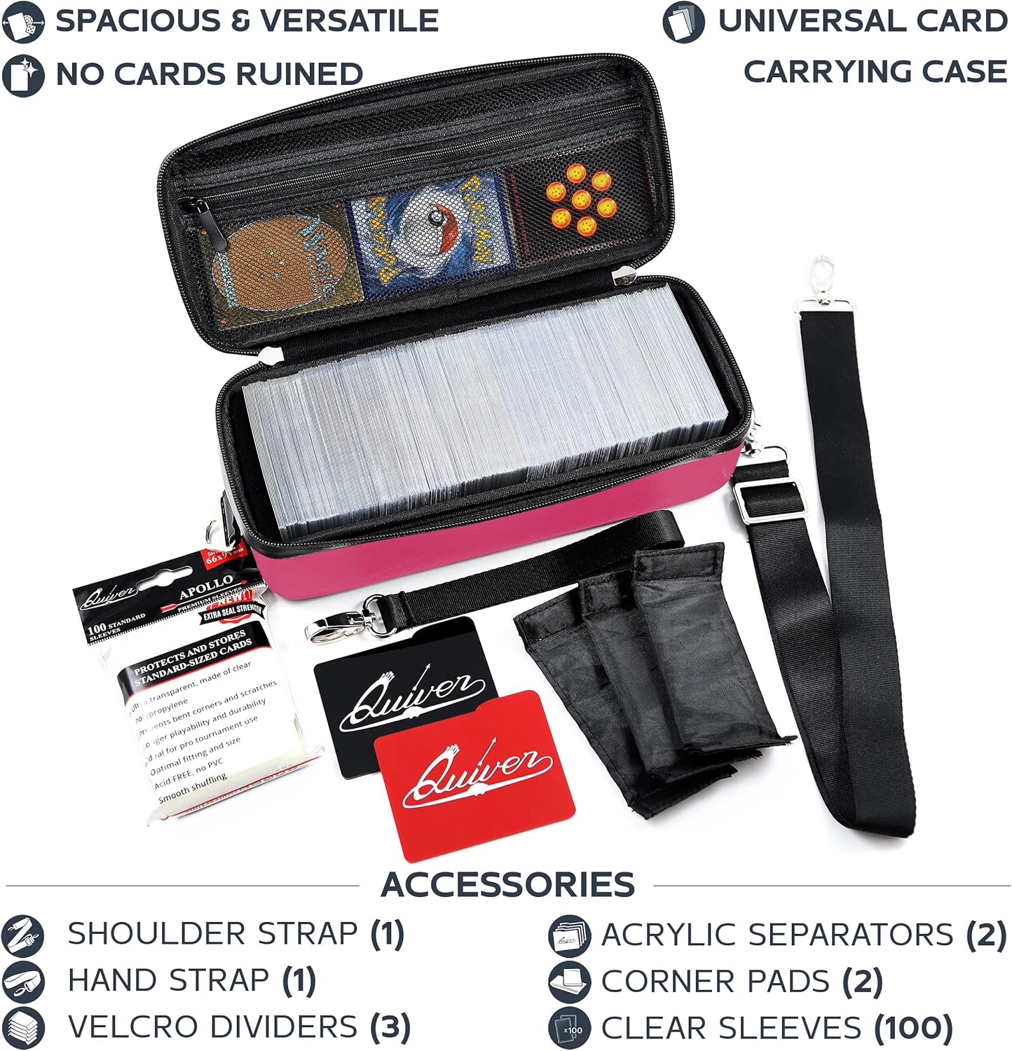 Pink Bolt Card Carrying Case - Playing Card Case Deck Box Storage, Compatible with TCG, Magic: the Gathering Commander MTG, YuGiOh & other Trading Cards (+ 100 Apollo Sleeves)