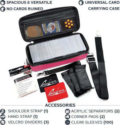 Pink Bolt Card Carrying Case - Playing Card Case Deck Box Storage, Compatible with TCG, Magic: the Gathering Commander MTG, YuGiOh & other Trading Cards (+ 100 Apollo Sleeves)