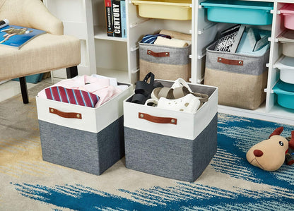 DECOMOMO Fabric Cube Storage Bin - Storage Baskets for Shelves, Kallax (Grey & White, 13 inch Cube) - 4 Pack