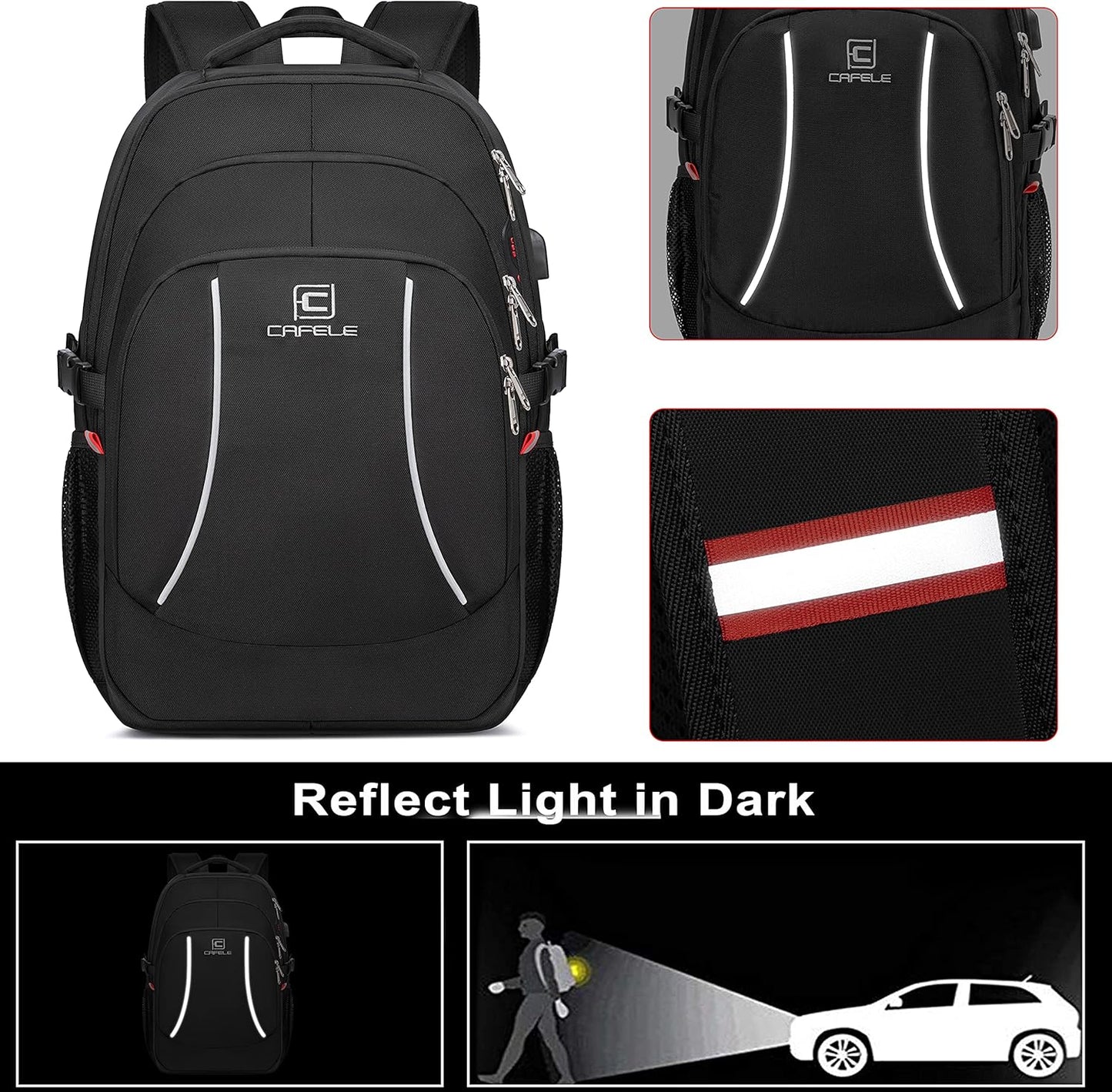 RFID Cafele Laptop Backpack Travel Computer Backpack College Bookbag School Backpack with USB Charging Port