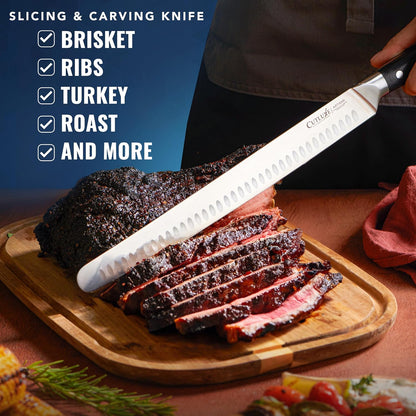 Cutluxe Butcher Knife – 10″ Cimeter Breaking Knife, Razor Sharp Forged High Carbon German Steel, Full Tang Carving Knife, Ergonomic Handle Design – Artisan Series