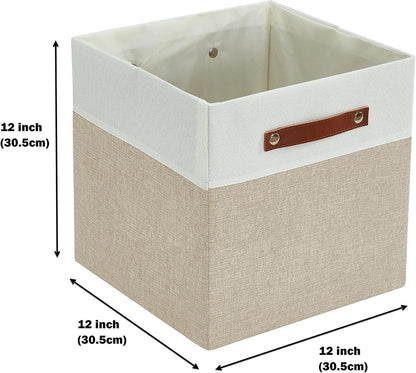 DECOMOMO Fabric Cube Storage Bin - Storage Baskets for Shelves, Kallax (Grey & White, 13 inch Cube) - 4 Pack