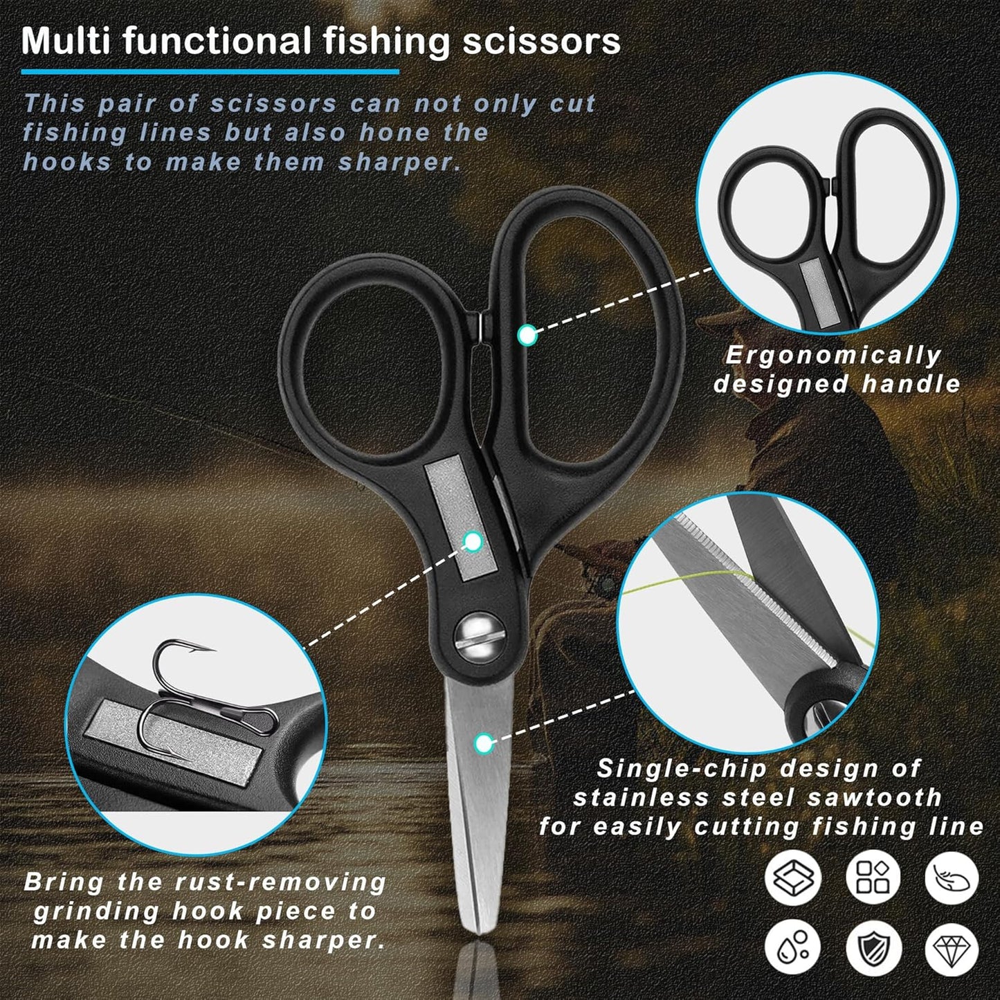 Selake 7 PCS Fishing Tool Kit - Fishing Pliers, Fish Lip Grip w/Weight Scale, Super Line Scissors, Hook Remover | All-in-One Fishing Equipment for Freshwater/Saltwater, Best Gift for Men