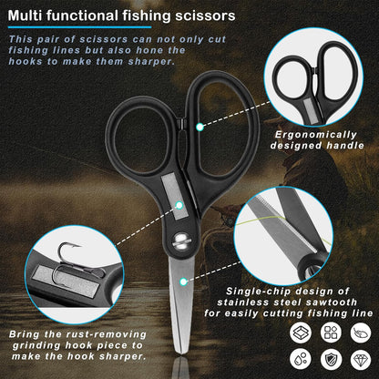 Selake 7 PCS Fishing Tool Kit - Fishing Pliers, Fish Lip Grip w/Weight Scale, Super Line Scissors, Hook Remover | All-in-One Fishing Equipment for Freshwater/Saltwater, Best Gift for Men