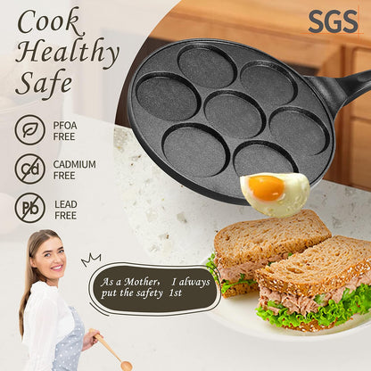 KRETAELY Nonstick Pancake Pan Pancake Griddle with 7-Mold Design Mini Pancake Maker with PFOA Free Coating-Black